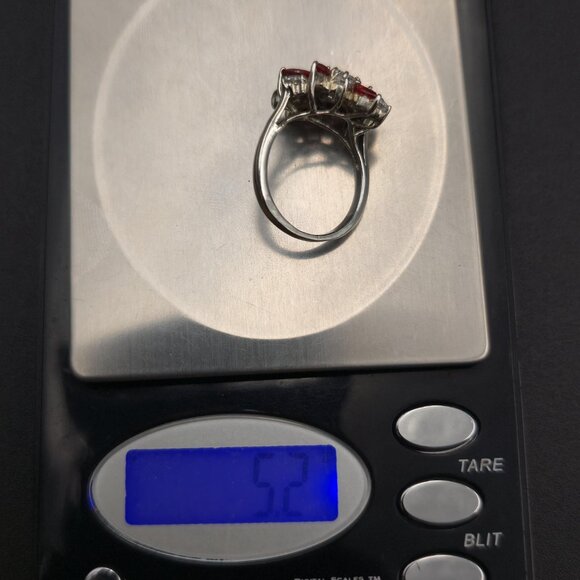 Size 8.25 Sterling Silver Red And Clear Cluster Cubic Zirconia Ring A6715 - Picture 9 of 9